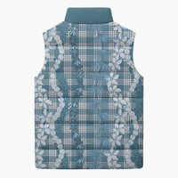 Hawaiian Ohia Lehua Lei Sleeveless Puffer Jacket Plaid Palaka Uliuli Omaomao Pattern LT9 - Polynesian Pride