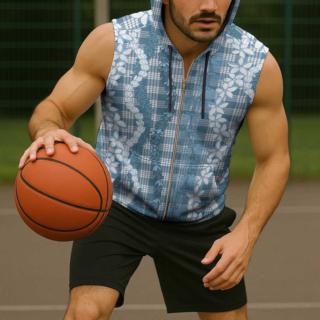 Hawaiian Ohia Lehua Lei Sleeveless Zip Hoodie Plaid Palaka Uliuli Omaomao Pattern - Polynesian Pride