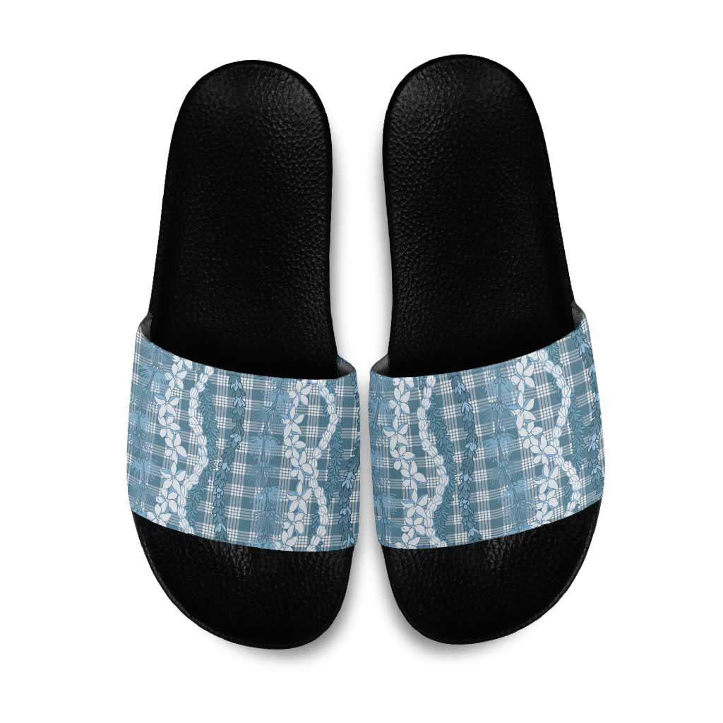 Hawaiian Ohia Lehua Lei Slide Sandals Plaid Palaka Uliuli Omaomao Pattern LT9 Teal - Polynesian Pride