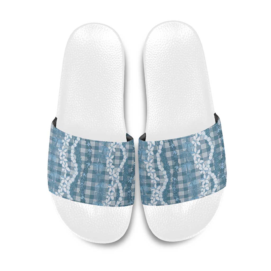 Hawaiian Ohia Lehua Lei Slide Sandals Plaid Palaka Uliuli Omaomao Pattern LT9 Teal - Polynesian Pride