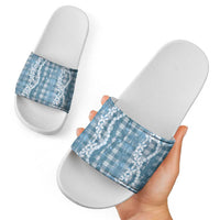 Hawaiian Ohia Lehua Lei Slide Sandals Plaid Palaka Uliuli Omaomao Pattern LT9 - Polynesian Pride