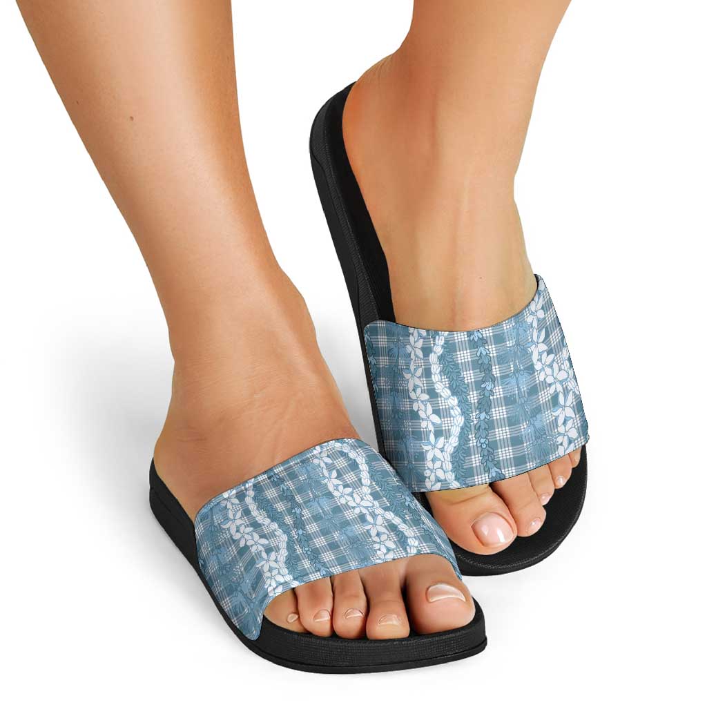 Hawaiian Ohia Lehua Lei Slide Sandals Plaid Palaka Uliuli Omaomao Pattern LT9 - Polynesian Pride