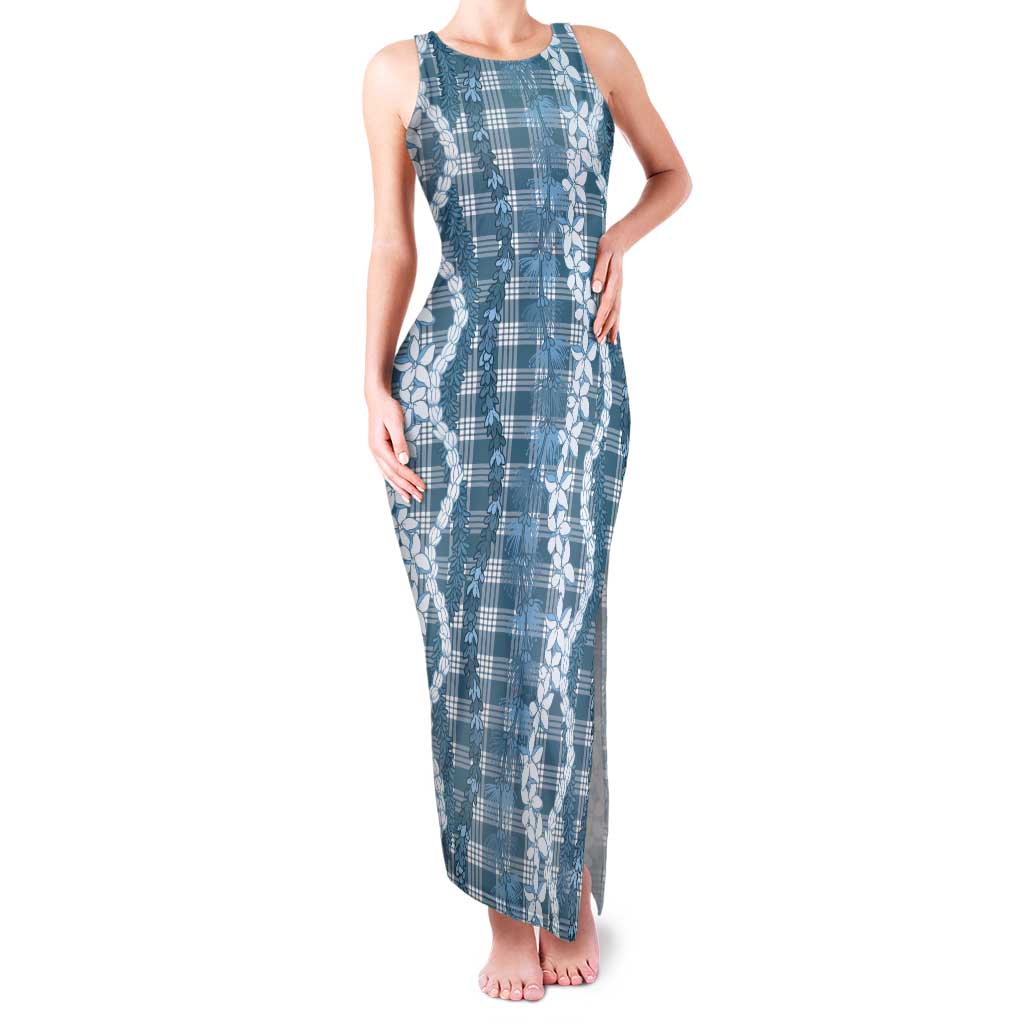 Hawaiian Ohia Lehua Lei Tank Maxi Dress Plaid Palaka Uliuli Omaomao Pattern - Polynesian Pride