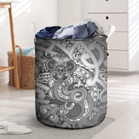 Aotearoa Maori Hei Tiki Laundry Basket Kiwikiwi Kowhaiwhai Puhoro Motif LT9 Grey - Polynesian Pride