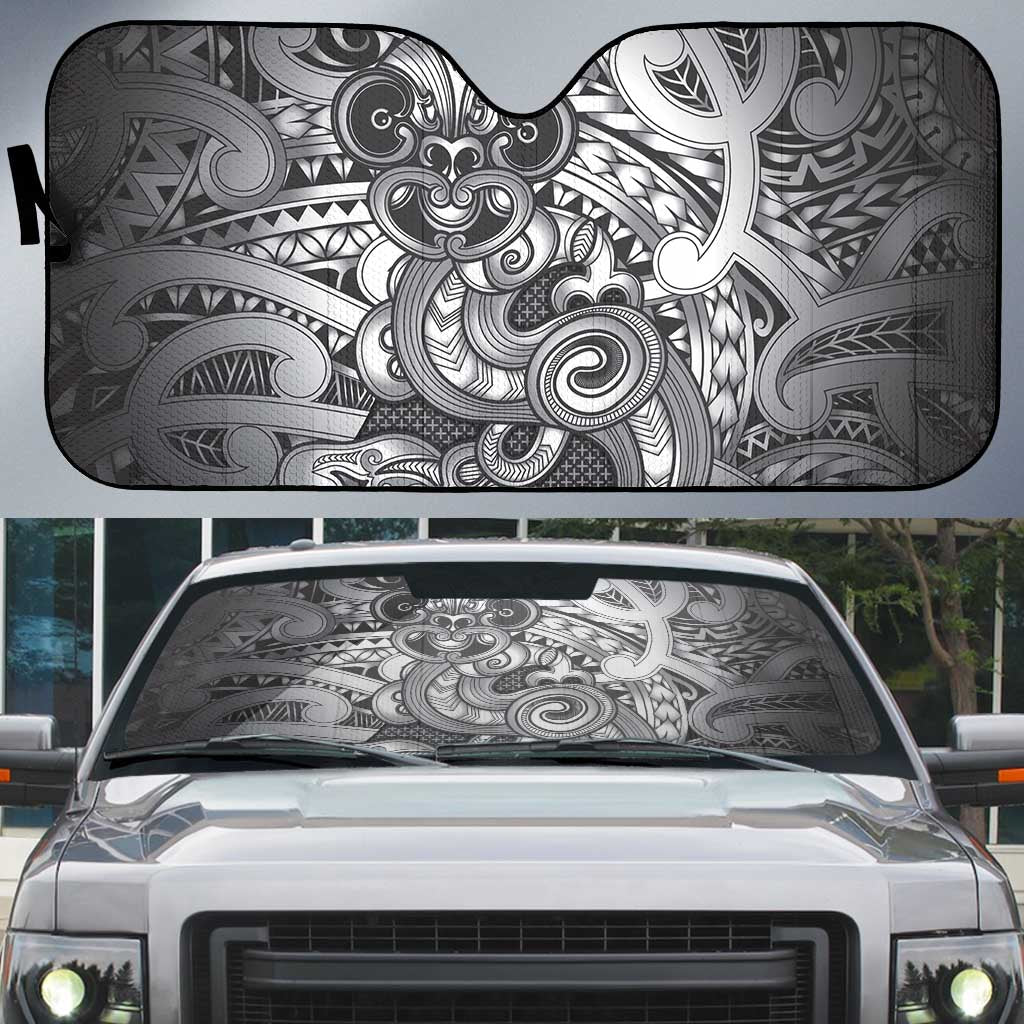 Aotearoa Maori Hei Tiki Auto Sun Shade Kiwikiwi Kowhaiwhai Puhoro Motif LT9 Grey - Polynesian Pride