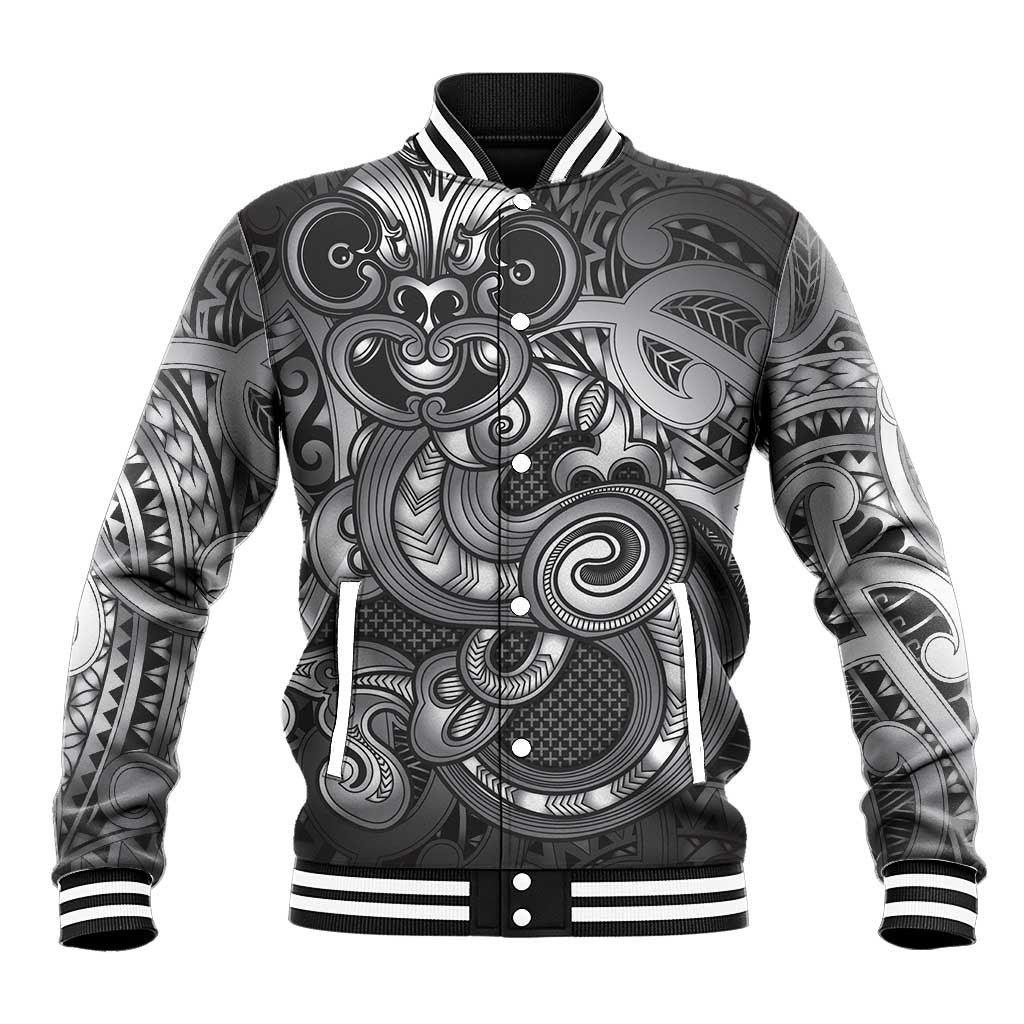 Aotearoa Maori Hei Tiki Baseball Jacket Kiwikiwi Kowhaiwhai Puhoro Motif LT9 Unisex Grey - Polynesian Pride