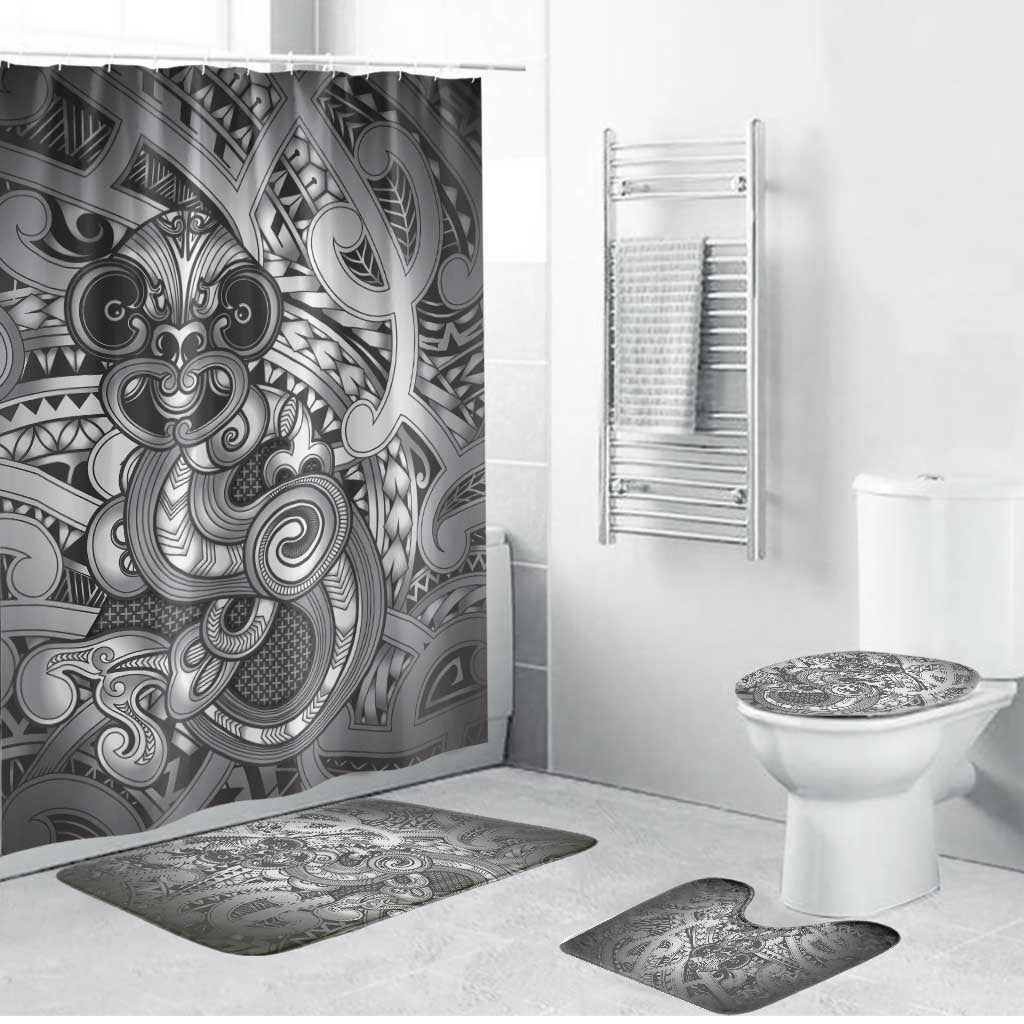 Aotearoa Maori Hei Tiki Bathroom Set Kiwikiwi Kowhaiwhai Puhoro Motif LT9 Bathroom Set (4 pcs) Grey - Polynesian Pride