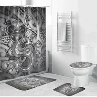 Aotearoa Maori Hei Tiki Bathroom Set Kiwikiwi Kowhaiwhai Puhoro Motif LT9 Bathroom Set (4 pcs) Grey - Polynesian Pride