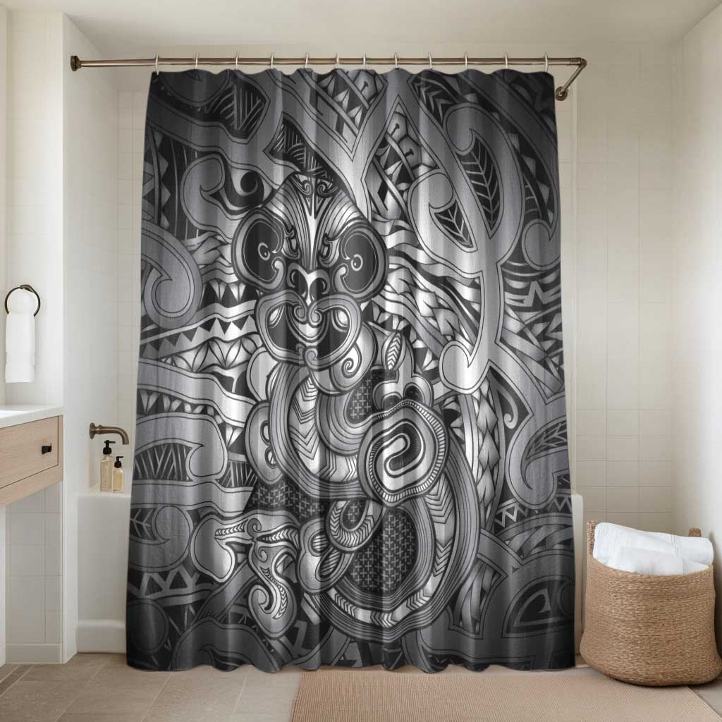 Aotearoa Maori Hei Tiki Bathroom Set Kiwikiwi Kowhaiwhai Puhoro Motif LT9 Shower Curtain Only Grey - Polynesian Pride