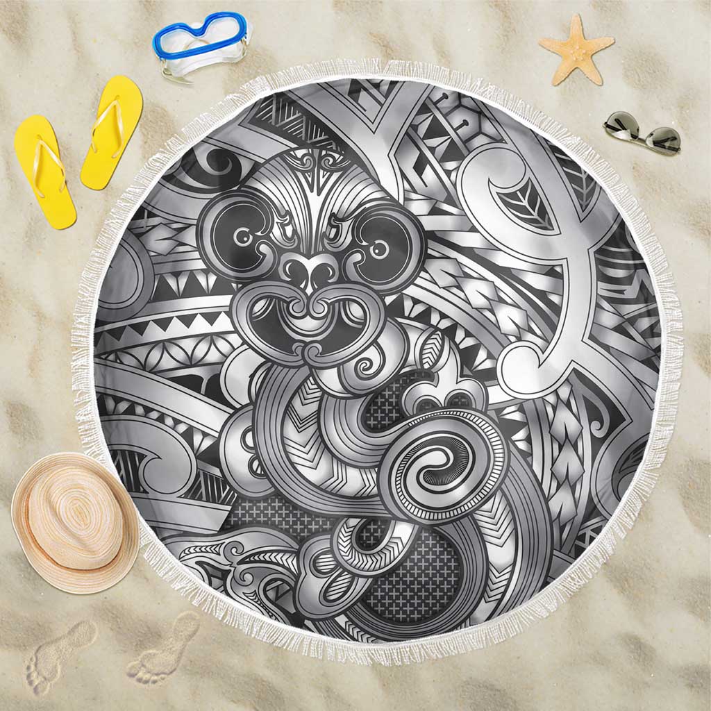 Aotearoa Maori Hei Tiki Beach Blanket Kiwikiwi Kowhaiwhai Puhoro Motif LT9 One Size 150cm Grey - Polynesian Pride