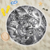 Aotearoa Maori Hei Tiki Beach Blanket Kiwikiwi Kowhaiwhai Puhoro Motif LT9 One Size 150cm Grey - Polynesian Pride