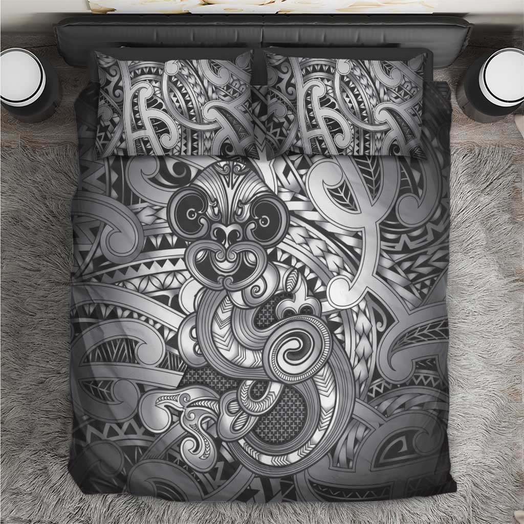 Aotearoa Maori Hei Tiki Bedding Set Kiwikiwi Kowhaiwhai Puhoro Motif LT9 Grey - Polynesian Pride