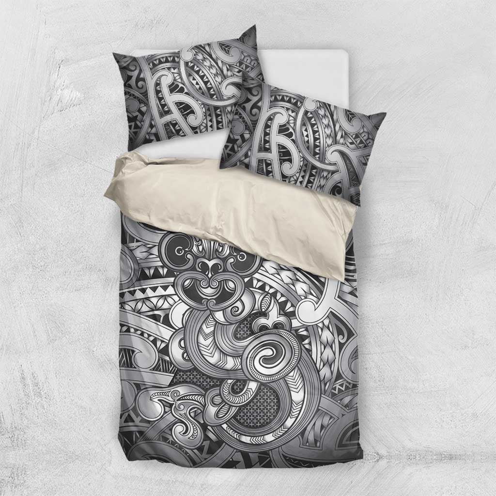 Aotearoa Maori Hei Tiki Bedding Set Kiwikiwi Kowhaiwhai Puhoro Motif LT9 US Twin 172cm x 218cm Grey - Polynesian Pride