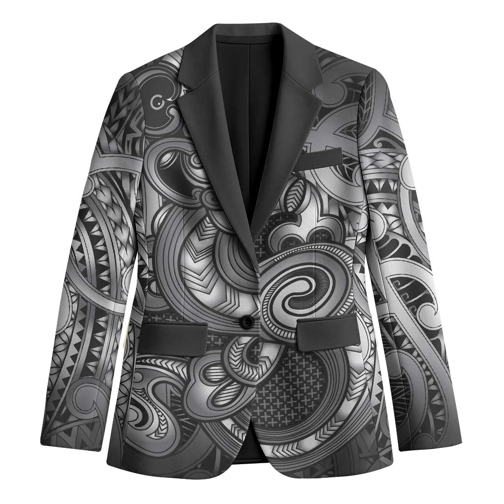 Aotearoa Maori Hei Tiki Blazer Kiwikiwi Kowhaiwhai Puhoro Motif LT9 Unisex Grey - Polynesian Pride