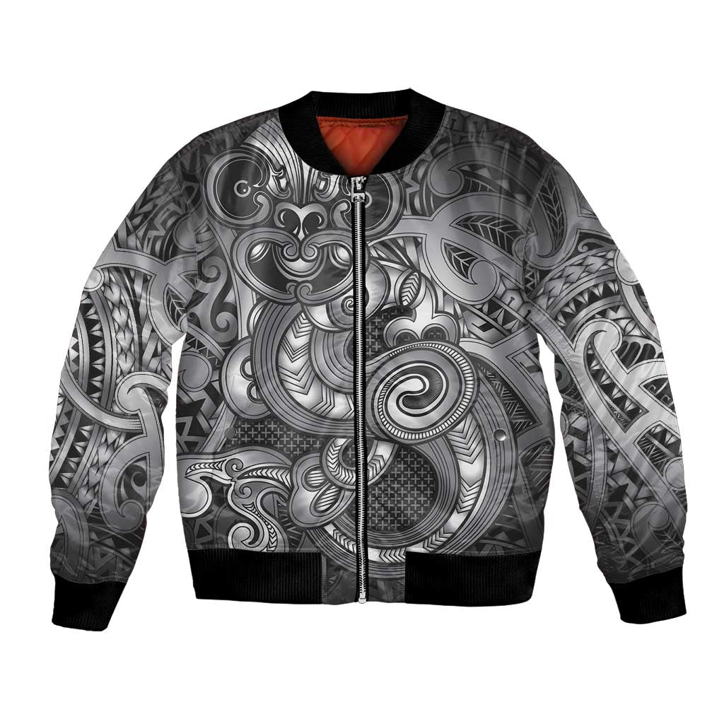 Aotearoa Maori Hei Tiki Bomber Jacket Kiwikiwi Kowhaiwhai Puhoro Motif LT9 Unisex Grey - Polynesian Pride