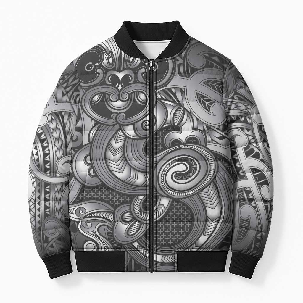 Aotearoa Maori Hei Tiki Bomber Puffer Jacket Kiwikiwi Kowhaiwhai Puhoro Motif