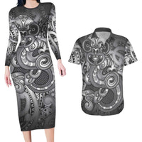 Aotearoa Maori Hei Tiki Couples Matching Long Sleeve Bodycon Dress and Hawaiian Shirt Kiwikiwi Kowhaiwhai Puhoro Motif