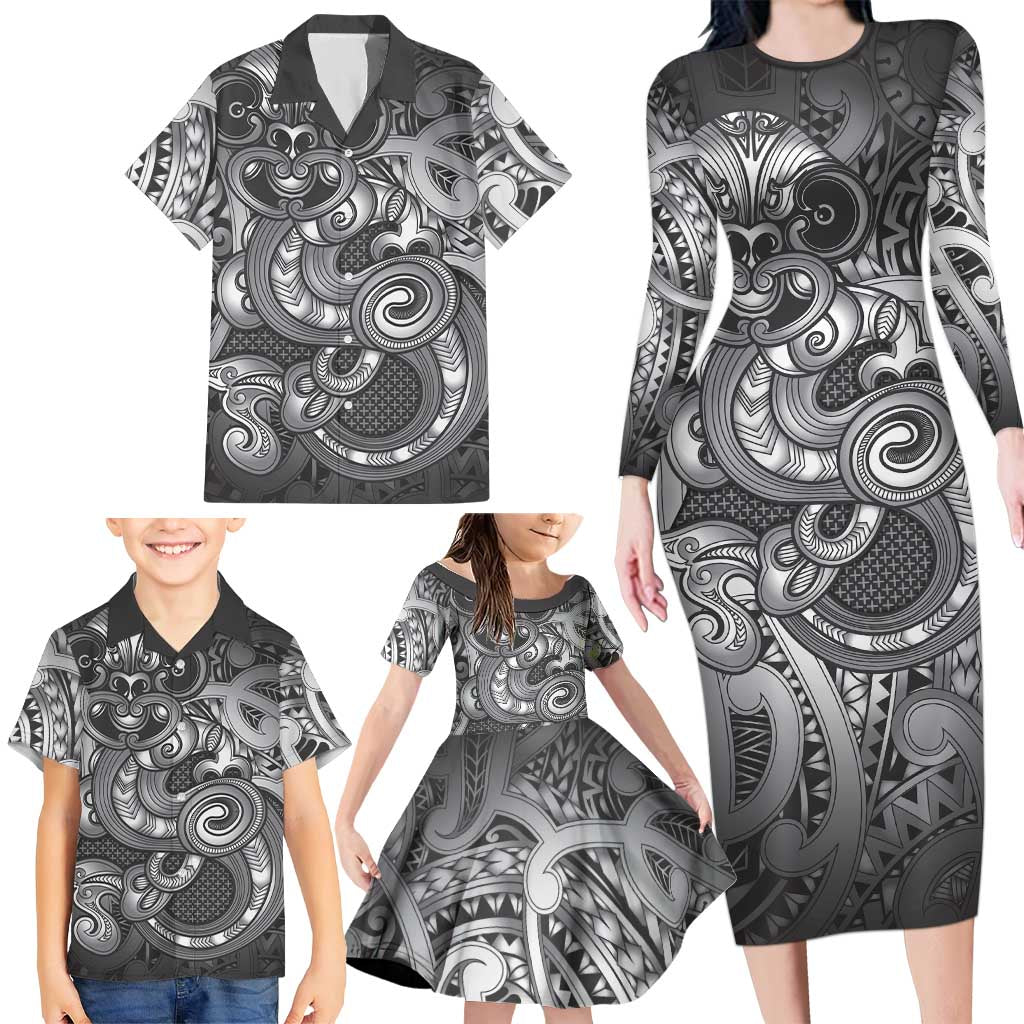 Aotearoa Maori Hei Tiki Family Matching Long Sleeve Bodycon Dress and Hawaiian Shirt Kiwikiwi Kowhaiwhai Puhoro Motif LT9 - Polynesian Pride