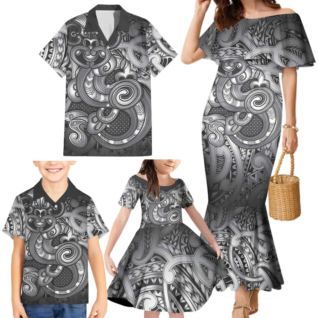 Aotearoa Maori Hei Tiki Family Matching Mermaid Dress and Hawaiian Shirt Kiwikiwi Kowhaiwhai Puhoro Motif LT9 - Polynesian Pride