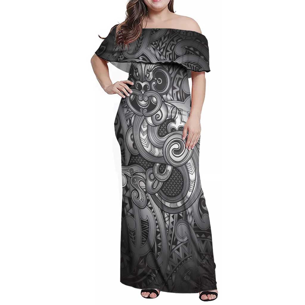 Aotearoa Maori Hei Tiki Family Matching Off Shoulder Maxi Dress and Hawaiian Shirt Kiwikiwi Kowhaiwhai Puhoro Motif