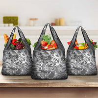 Aotearoa Maori Hei Tiki Grocery Bag Kiwikiwi Kowhaiwhai Puhoro Motif LT9 3-pack One Size Grey - Polynesian Pride