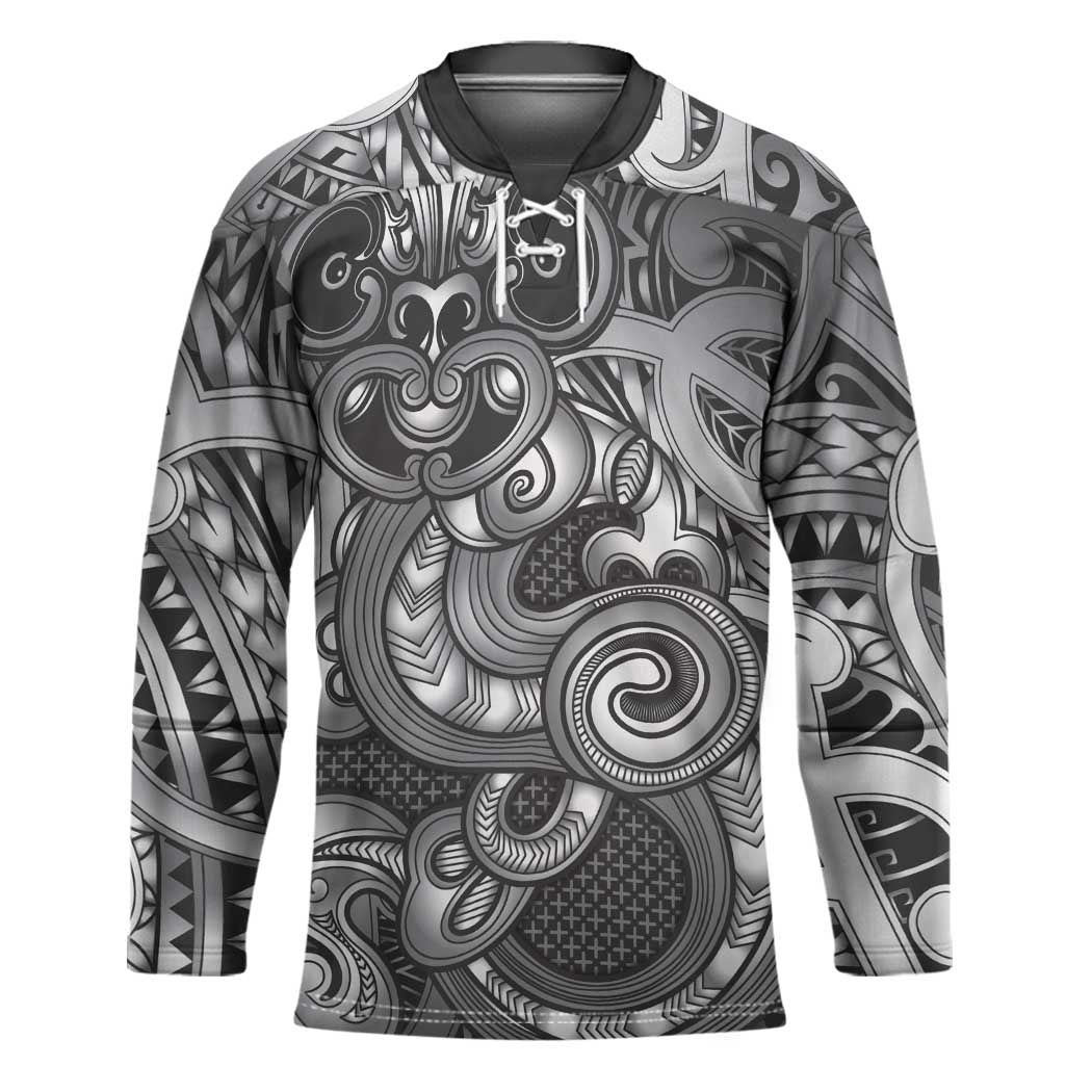 Aotearoa Maori Hei Tiki Hockey Jersey Kiwikiwi Kowhaiwhai Puhoro Motif LT9 Unisex Grey - Polynesian Pride