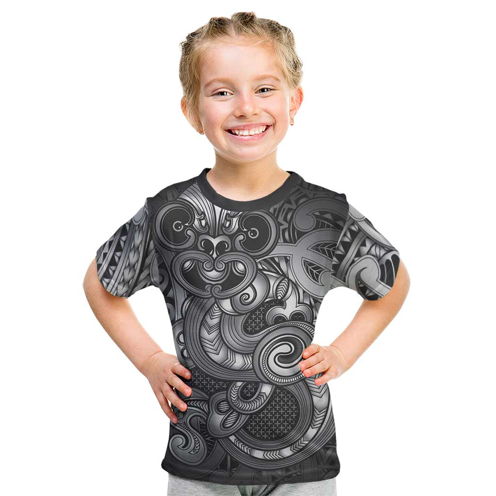 Aotearoa Maori Hei Tiki Kid T Shirt Kiwikiwi Kowhaiwhai Puhoro Motif LT9 Grey - Polynesian Pride