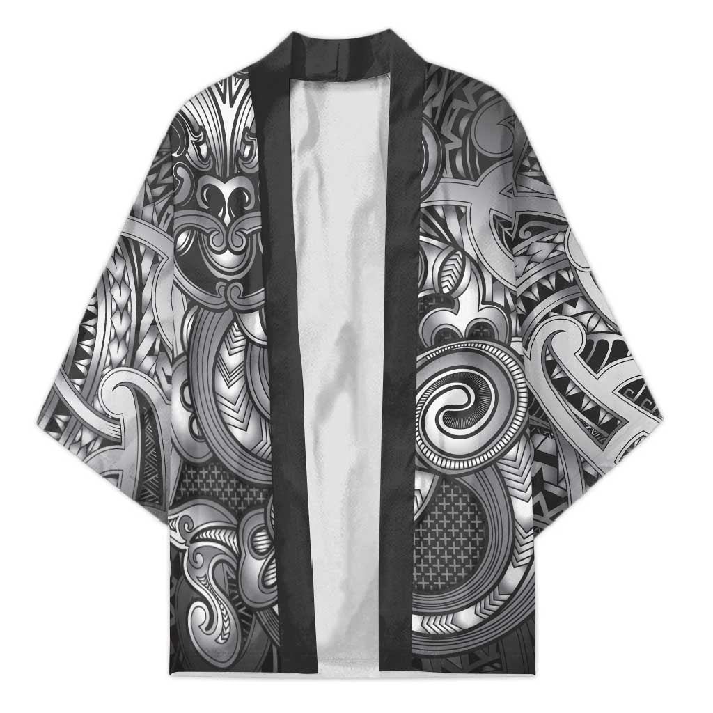 Aotearoa Maori Hei Tiki Kimono Kiwikiwi Kowhaiwhai Puhoro Motif LT9 Unisex Grey - Polynesian Pride