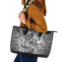 Aotearoa Maori Hei Tiki Leather Tote Bag Kiwikiwi Kowhaiwhai Puhoro Motif LT9 Grey - Polynesian Pride