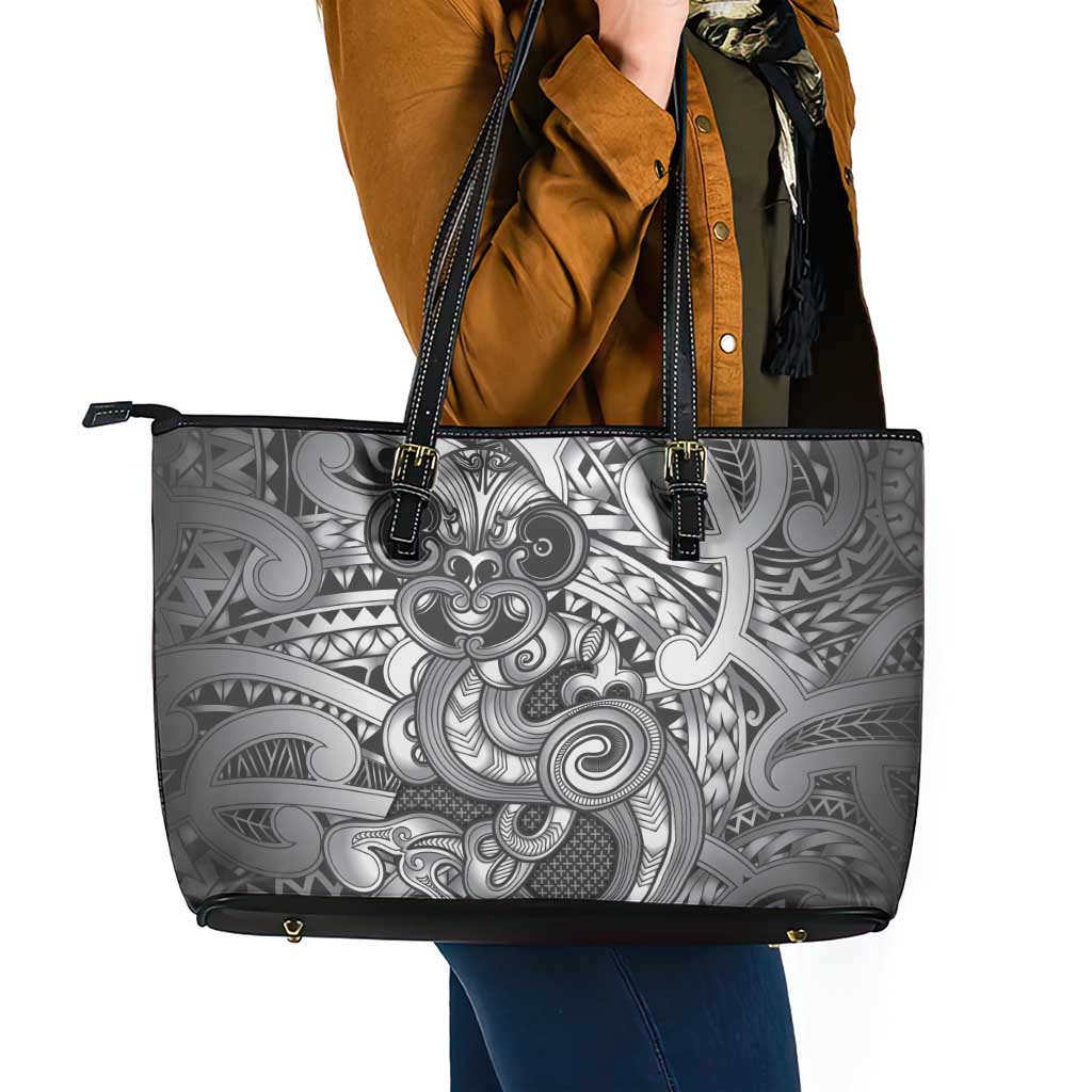 Aotearoa Maori Hei Tiki Leather Tote Bag Kiwikiwi Kowhaiwhai Puhoro Motif LT9 - Polynesian Pride