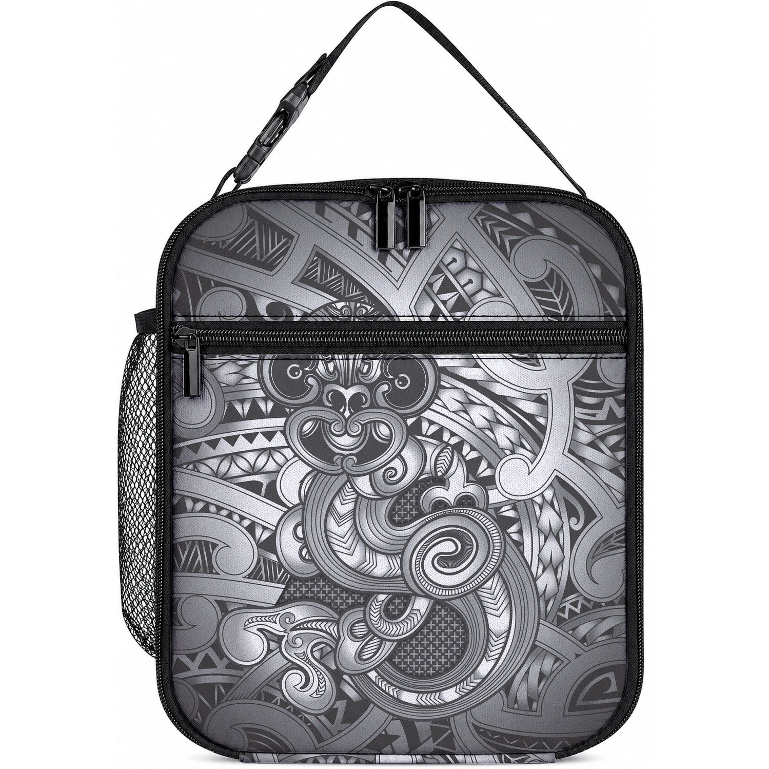 Aotearoa Maori Hei Tiki Lunch Bag Kiwikiwi Kowhaiwhai Puhoro Motif LT9 10.2 × 8.3 × 4.3 inch Grey - Polynesian Pride