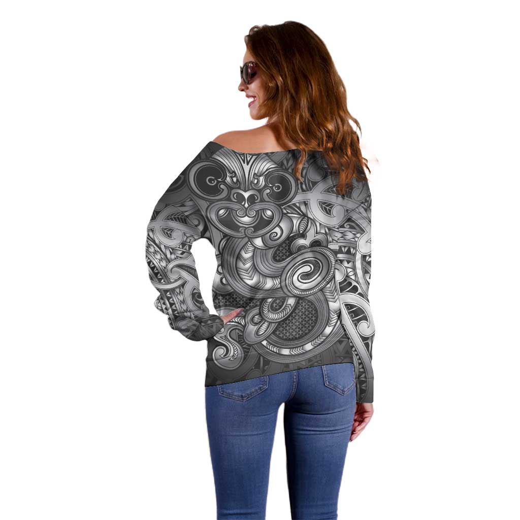 Aotearoa Maori Hei Tiki Off Shoulder Sweater Kiwikiwi Kowhaiwhai Puhoro Motif LT9 - Polynesian Pride