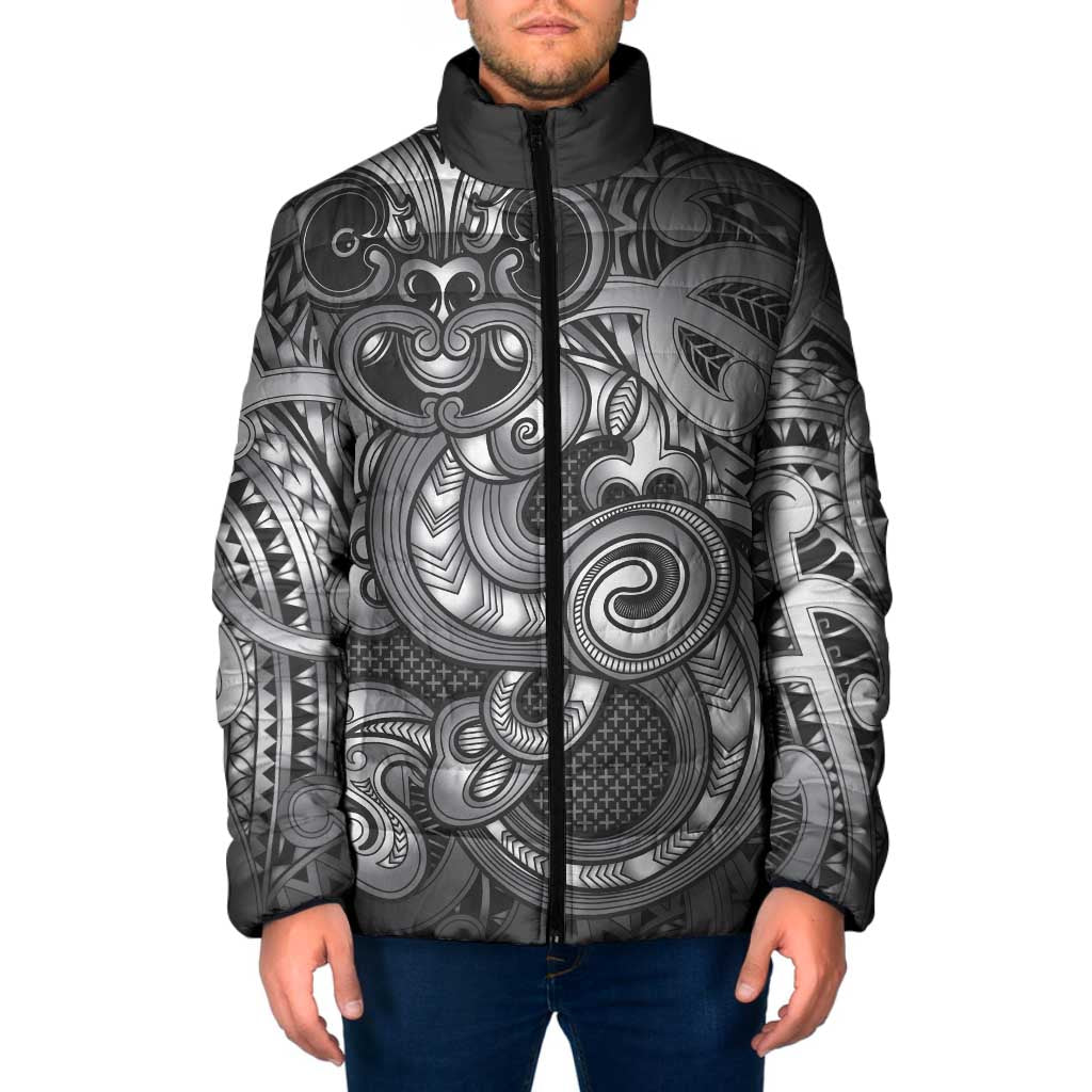 Aotearoa Maori Hei Tiki Padded Jacket Kiwikiwi Kowhaiwhai Puhoro Motif LT9 Men Grey - Polynesian Pride
