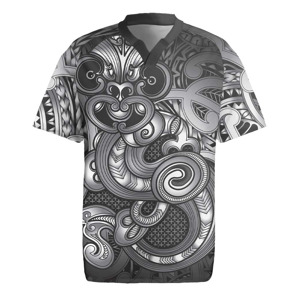 Aotearoa Maori Hei Tiki Rugby Jersey Kiwikiwi Kowhaiwhai Puhoro Motif LT9 Grey - Polynesian Pride