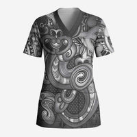 Aotearoa Maori Hei Tiki Scrub Top Kiwikiwi Kowhaiwhai Puhoro Motif LT9 Adult Grey - Polynesian Pride