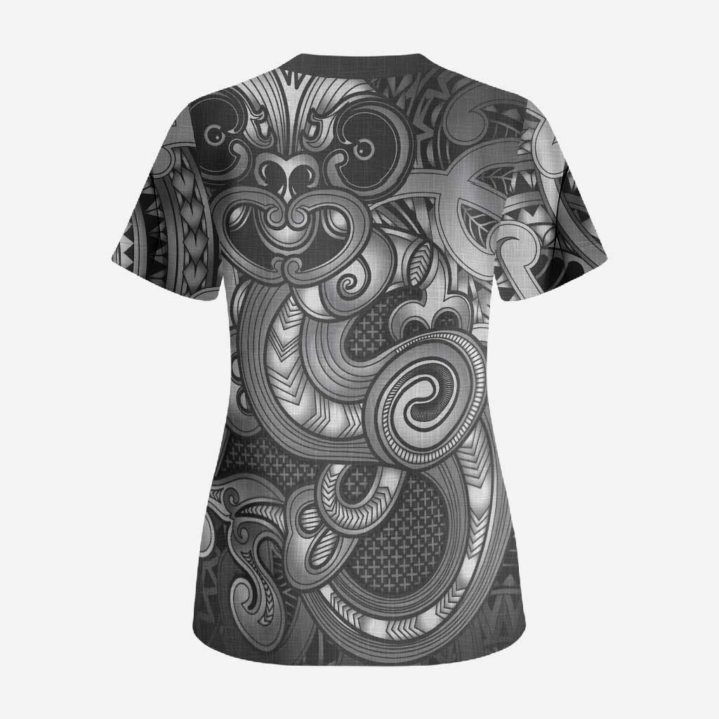 Aotearoa Maori Hei Tiki Scrub Top Kiwikiwi Kowhaiwhai Puhoro Motif LT9 - Polynesian Pride