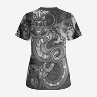 Aotearoa Maori Hei Tiki Scrub Top Kiwikiwi Kowhaiwhai Puhoro Motif LT9 - Polynesian Pride