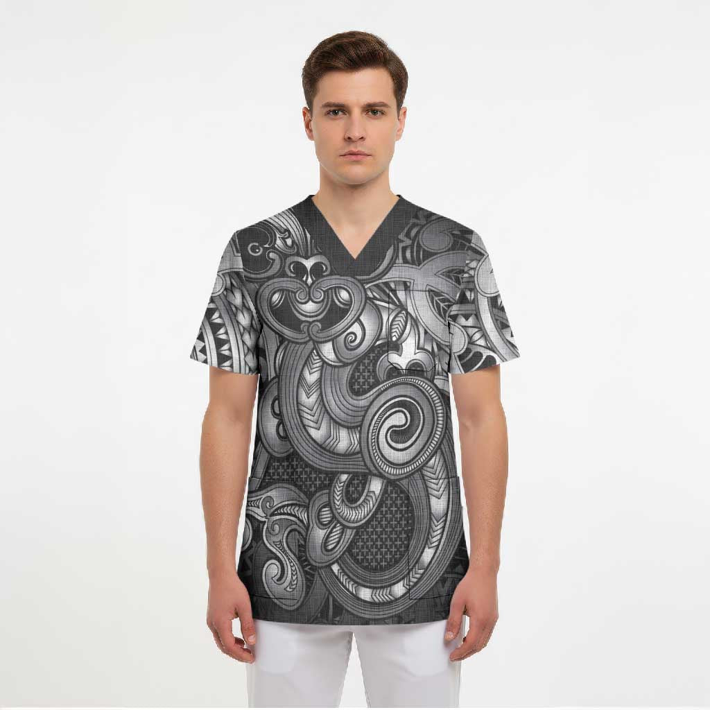 Aotearoa Maori Hei Tiki Scrub Top Kiwikiwi Kowhaiwhai Puhoro Motif LT9 - Polynesian Pride