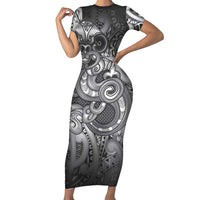 Aotearoa Maori Hei Tiki Short Sleeve Bodycon Dress Kiwikiwi Kowhaiwhai Puhoro Motif
