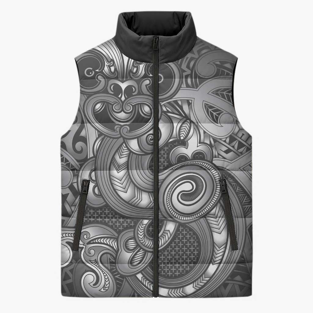 Aotearoa Maori Hei Tiki Sleeveless Puffer Jacket Kiwikiwi Kowhaiwhai Puhoro Motif LT9 Unisex Grey - Polynesian Pride