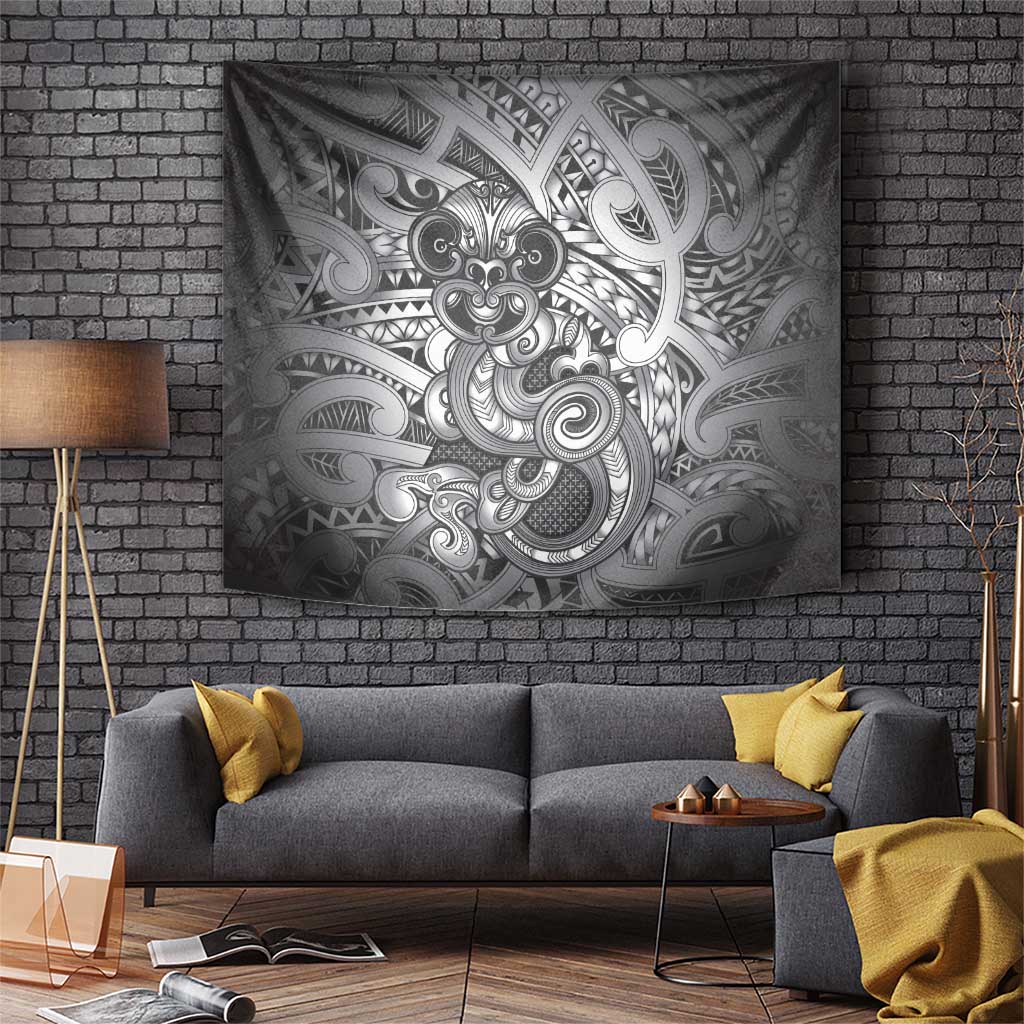 Aotearoa Maori Hei Tiki Tapestry Kiwikiwi Kowhaiwhai Puhoro Motif LT9 Grey - Polynesian Pride