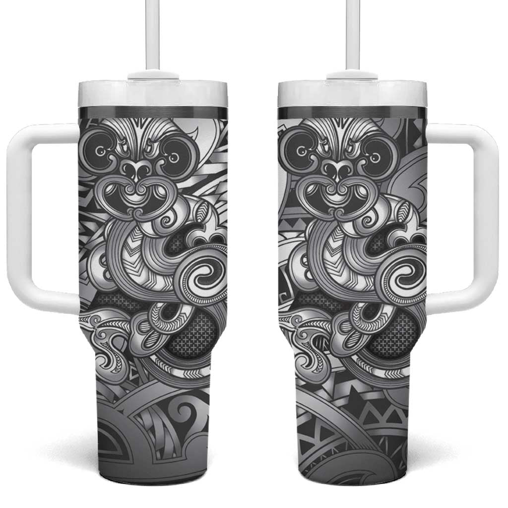Aotearoa Maori Hei Tiki Tumbler With Handle Kiwikiwi Kowhaiwhai Puhoro Motif LT9 One Size: 40 oz Grey - Polynesian Pride