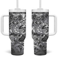 Aotearoa Maori Hei Tiki Tumbler With Handle Kiwikiwi Kowhaiwhai Puhoro Motif LT9 One Size: 40 oz Grey - Polynesian Pride