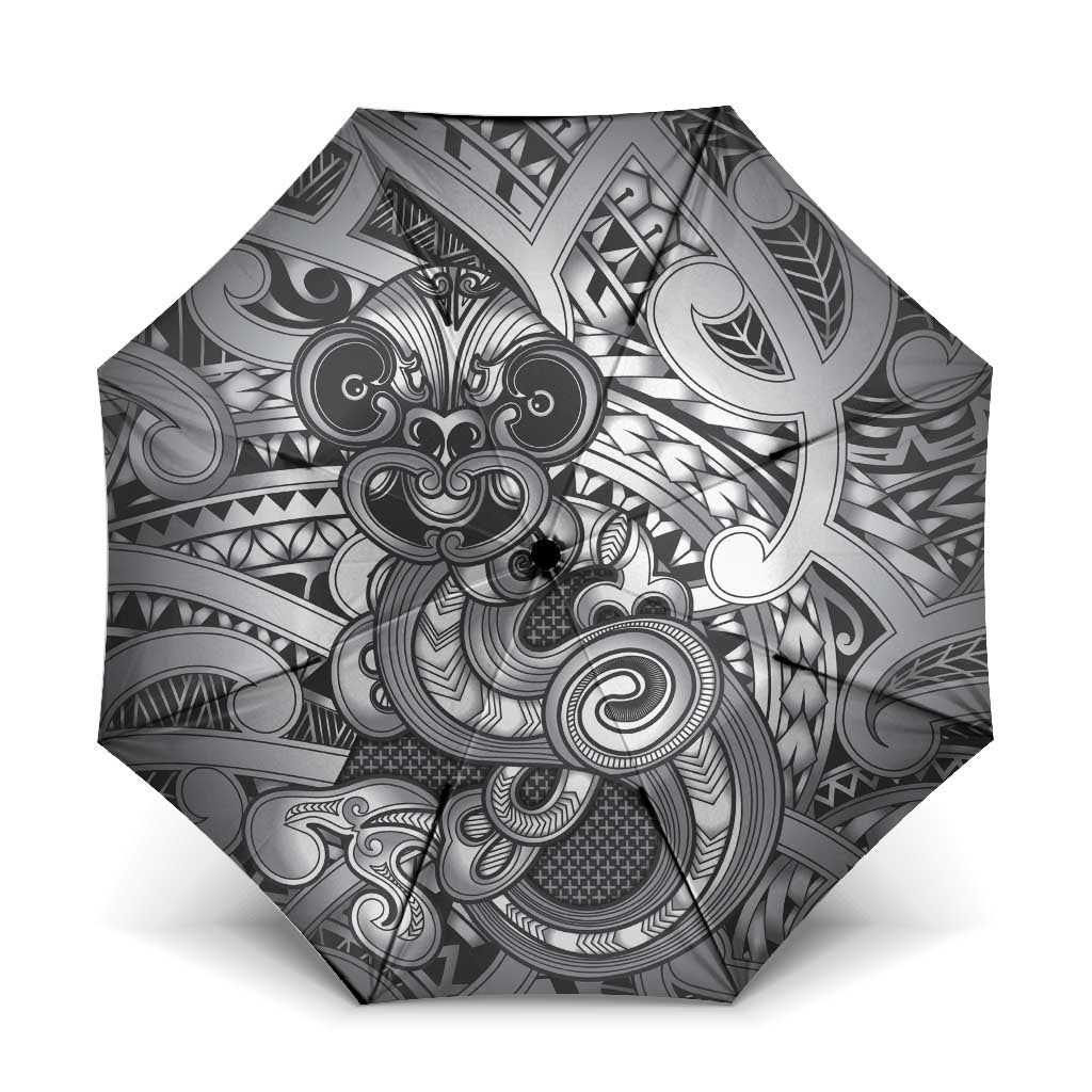 Aotearoa Maori Hei Tiki Umbrella Kiwikiwi Kowhaiwhai Puhoro Motif LT9 One Size Folded 11.42 inch Opened Diameter 37.4 inch Grey - Polynesian Pride