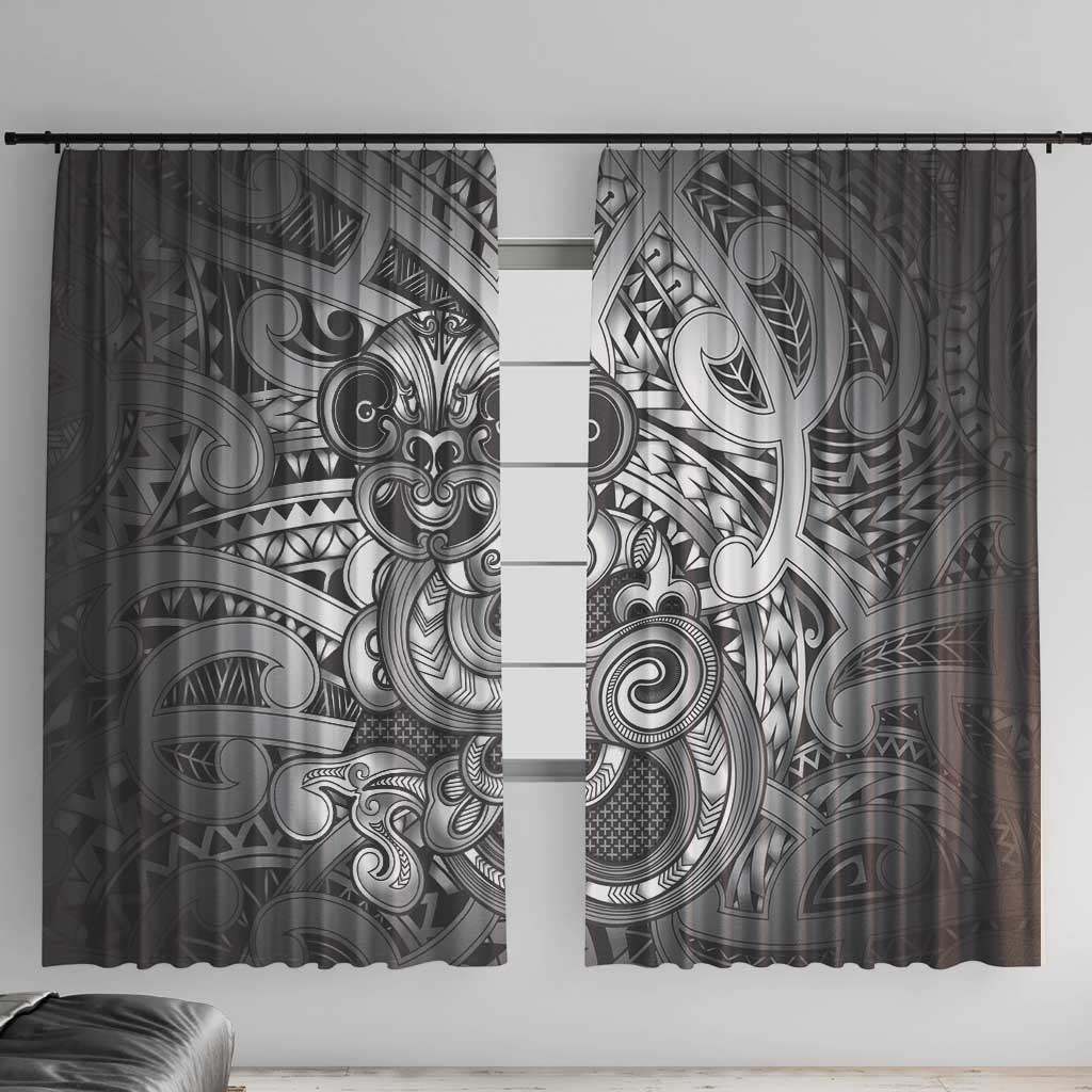 Aotearoa Maori Hei Tiki Window Curtain Kiwikiwi Kowhaiwhai Puhoro Motif LT9 With Hooks Grey - Polynesian Pride