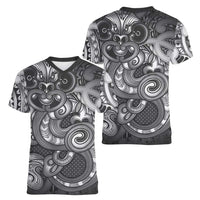 Aotearoa Maori Hei Tiki Women V-Neck T-Shirt Kiwikiwi Kowhaiwhai Puhoro Motif
