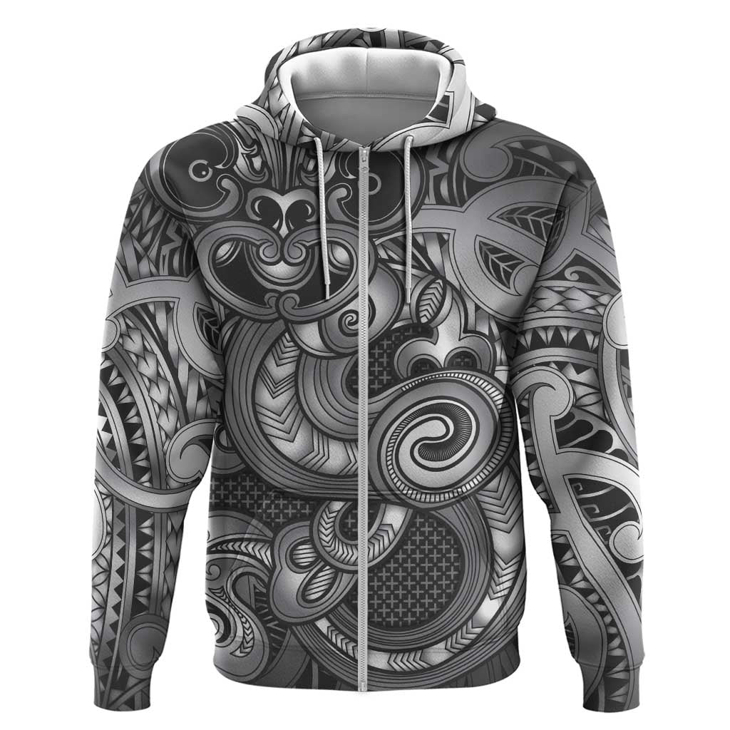 Aotearoa Maori Hei Tiki Zip Hoodie Kiwikiwi Kowhaiwhai Puhoro Motif LT9 Zip Hoodie Grey - Polynesian Pride