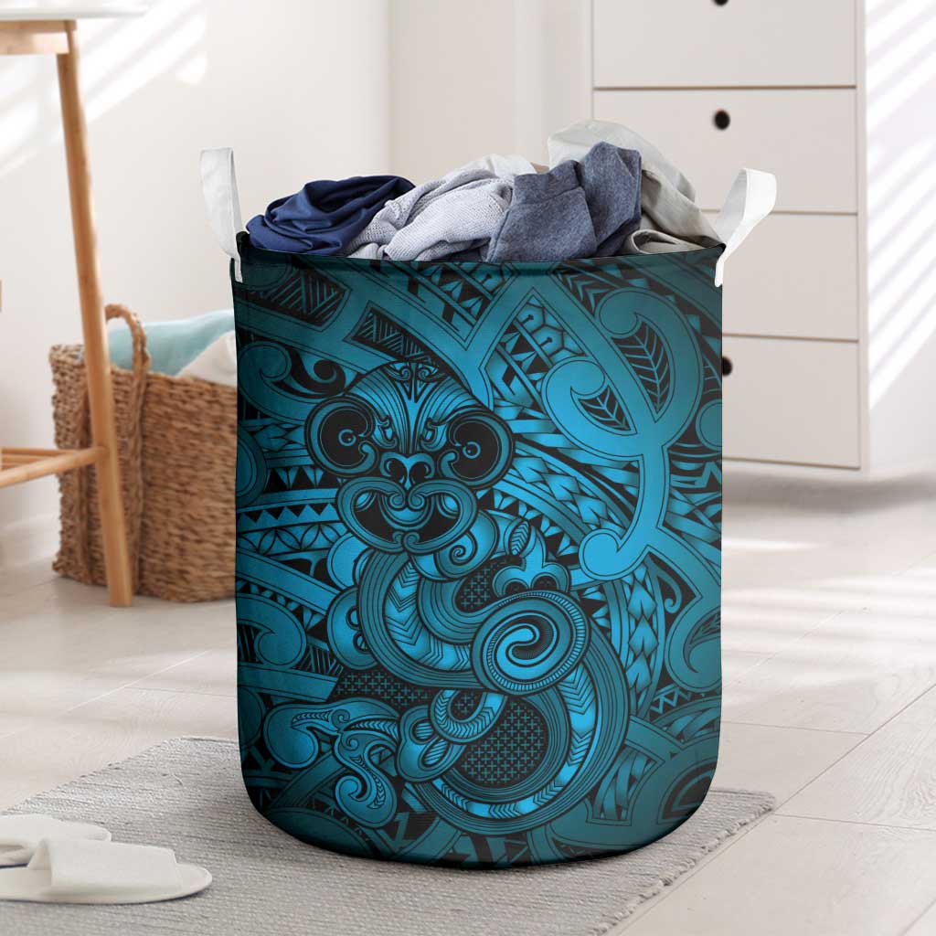 Aotearoa Maori Hei Tiki Laundry Basket Kikorangi Kowhaiwhai Puhoro Motif LT9 Blue - Polynesian Pride