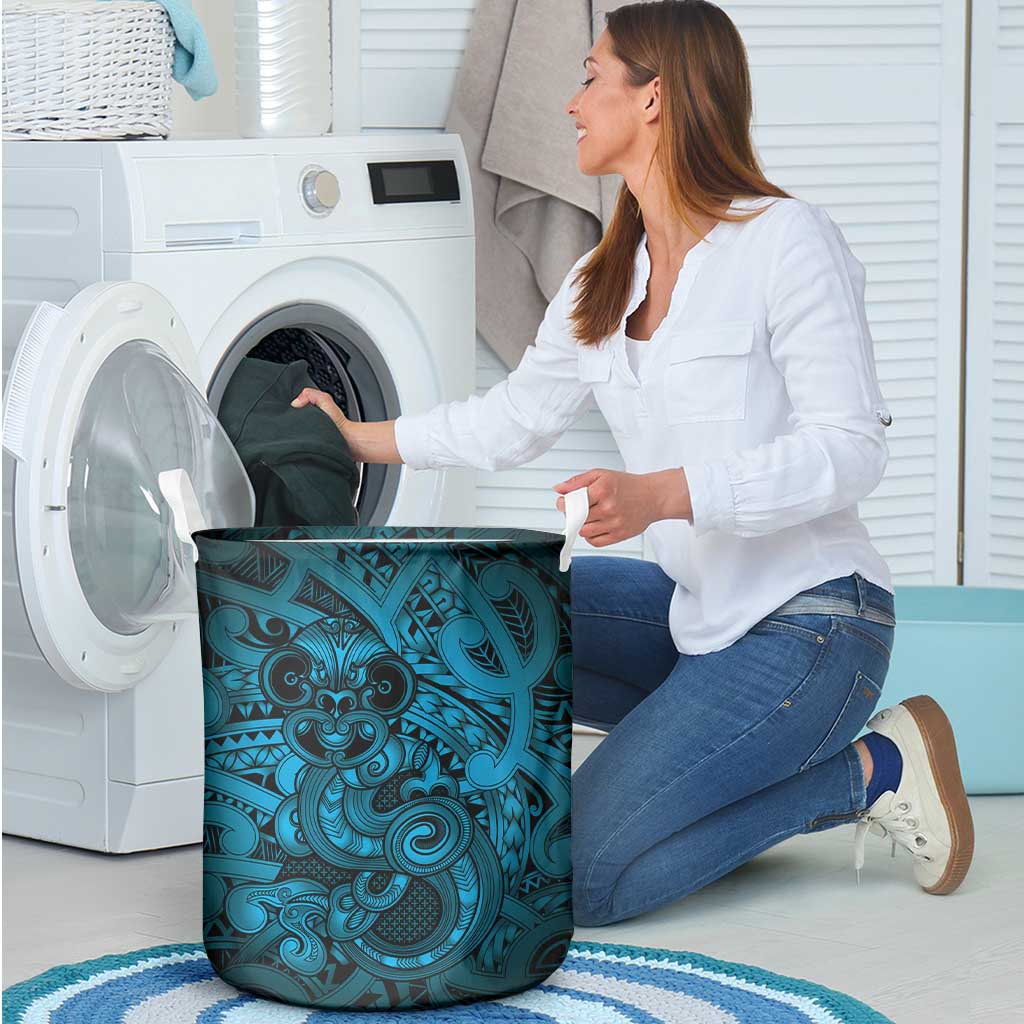Aotearoa Maori Hei Tiki Laundry Basket Kikorangi Kowhaiwhai Puhoro Motif LT9 - Polynesian Pride