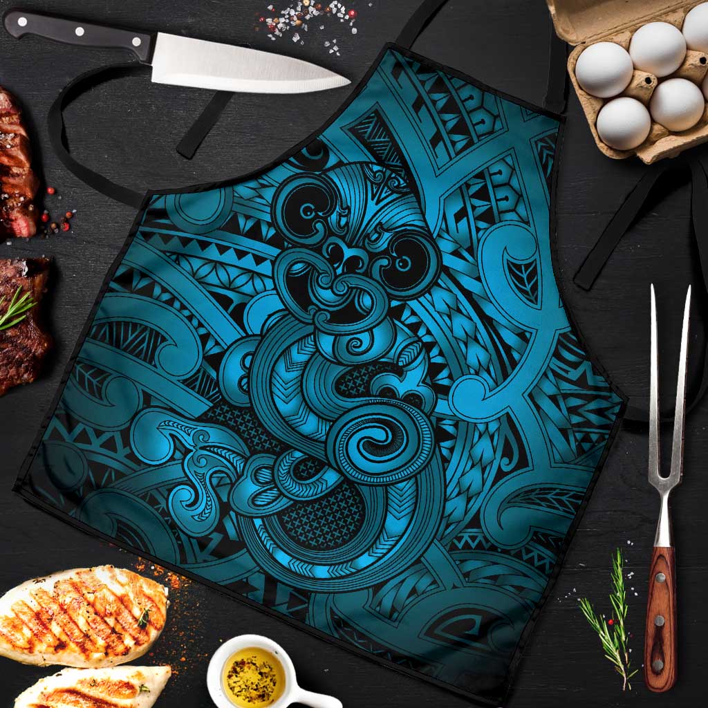 Aotearoa Maori Hei Tiki Apron Kikorangi Kowhaiwhai Puhoro Motif LT9 Blue - Polynesian Pride